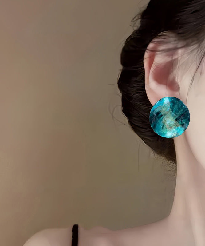 Vintage Blue Alloy Asymmetrical Resin Tie Dye Stud Earrings