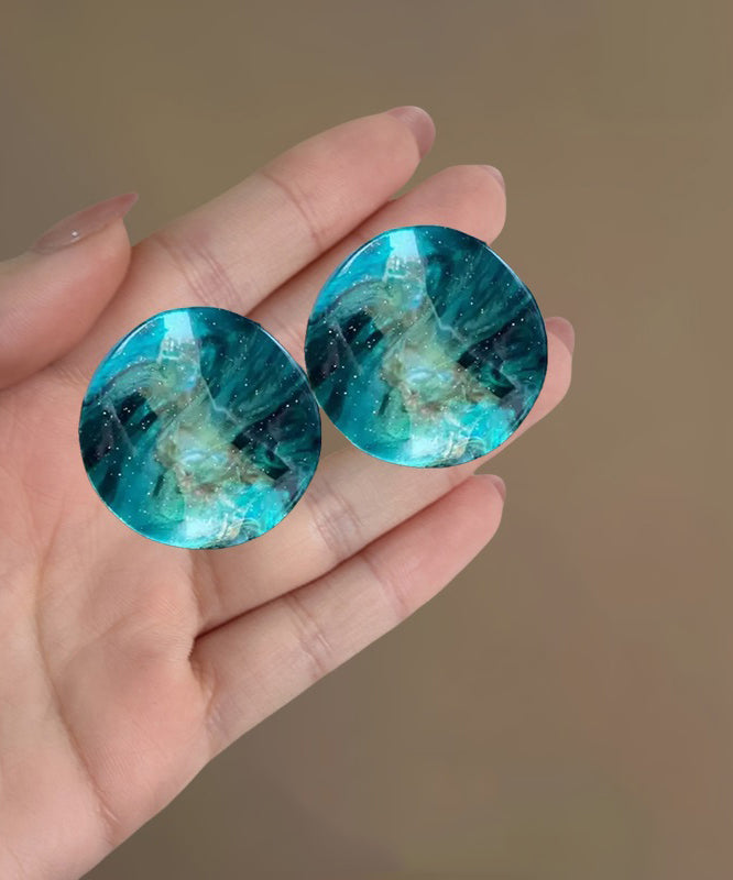 Vintage Blue Alloy Asymmetrical Resin Tie Dye Stud Earrings