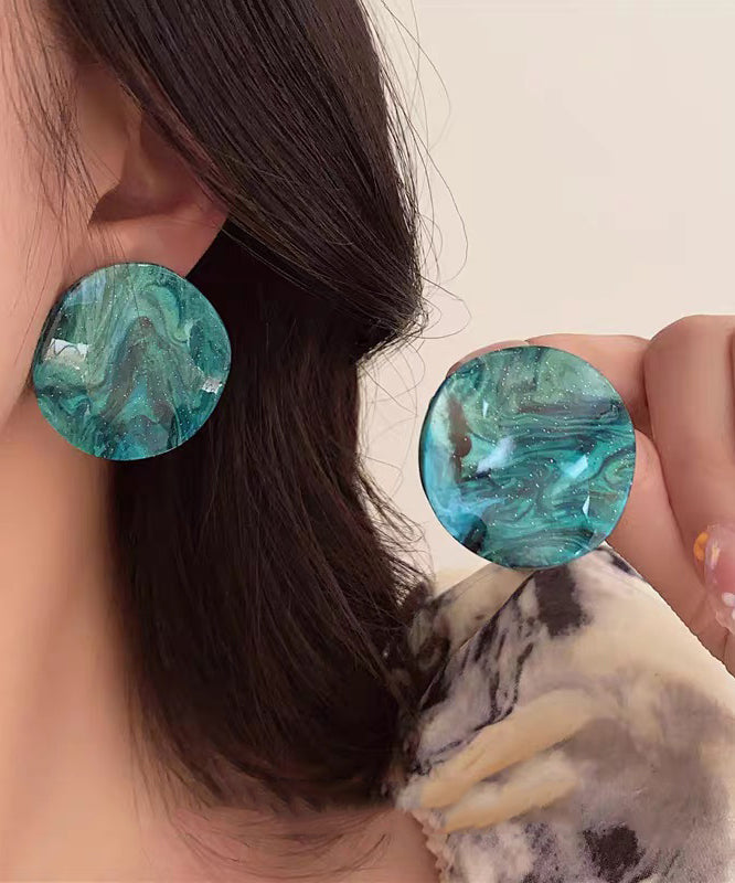 Vintage Blue Alloy Asymmetrical Resin Tie Dye Stud Earrings