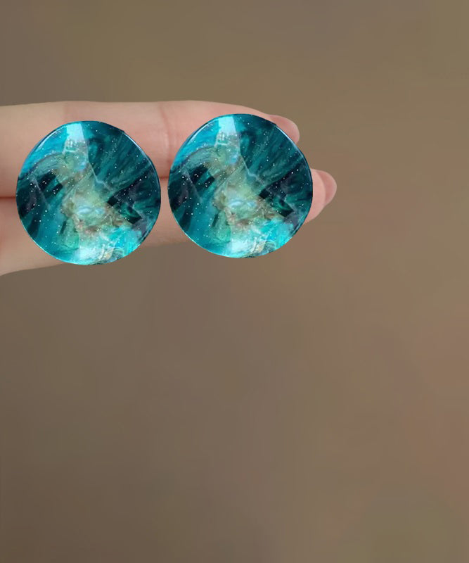 Vintage Blue Alloy Asymmetrical Resin Tie Dye Stud Earrings