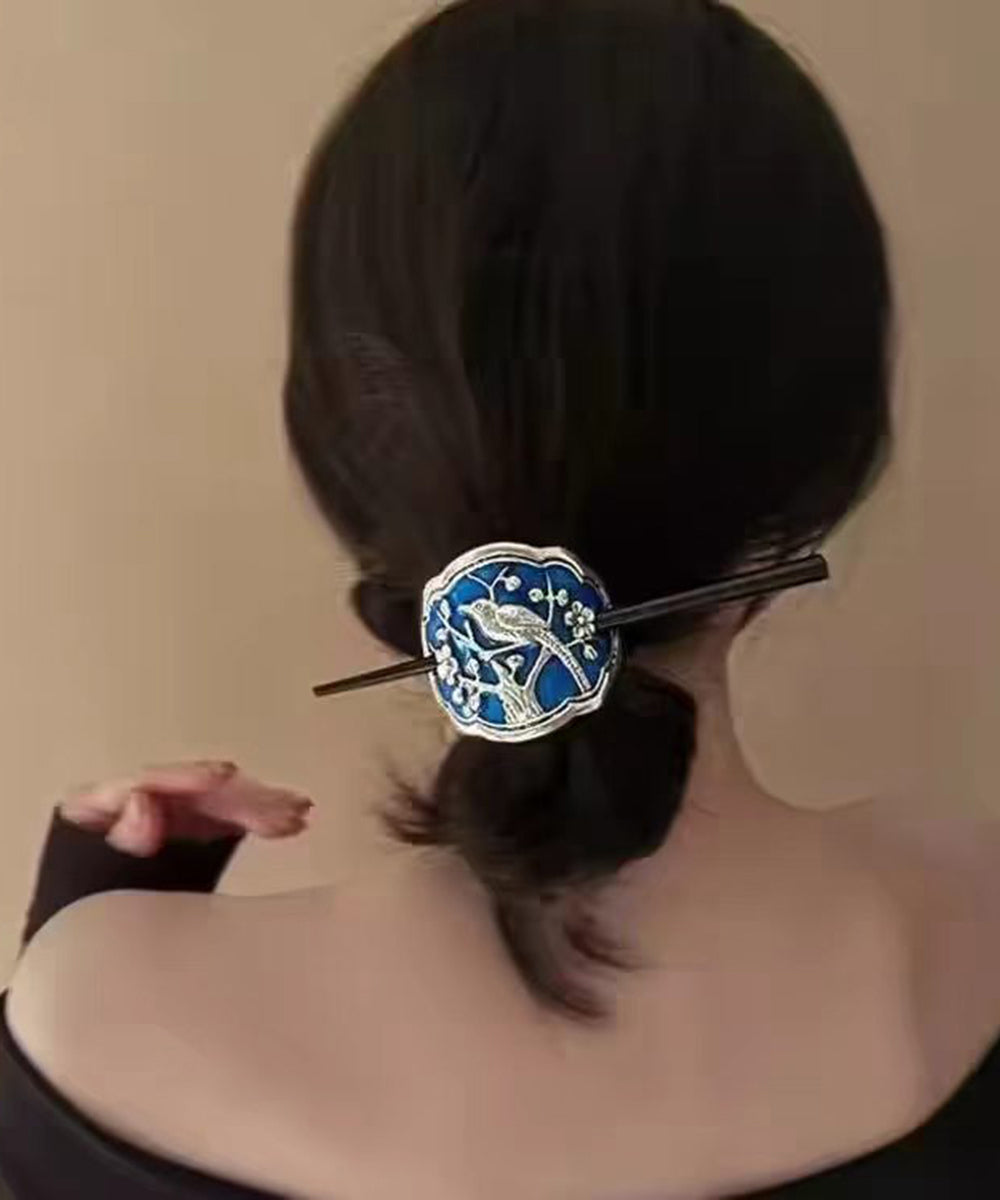 Vintage Blue Alloy Magpie Plum Blossom Hairpin