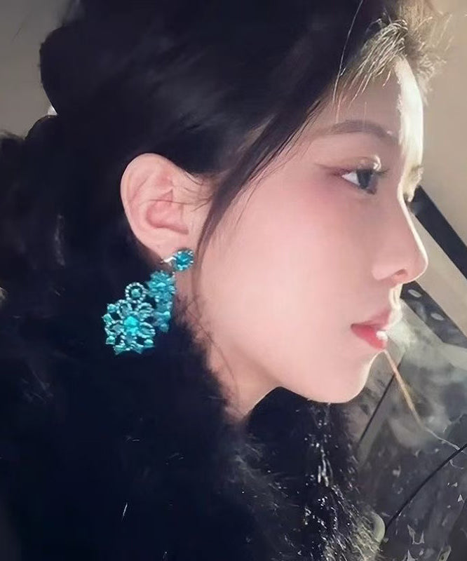 Vintage Blue Alloy Zircon Floral Drop Earrings