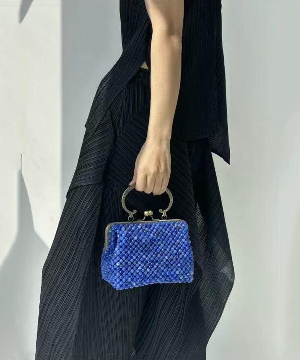 Vintage Blue Beaded Weave Box Cut Out Clutch