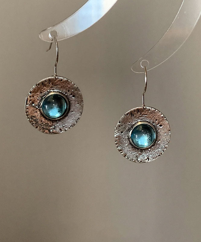 Vintage Blue Copper Alloy Gem Stone Hoop Earrings