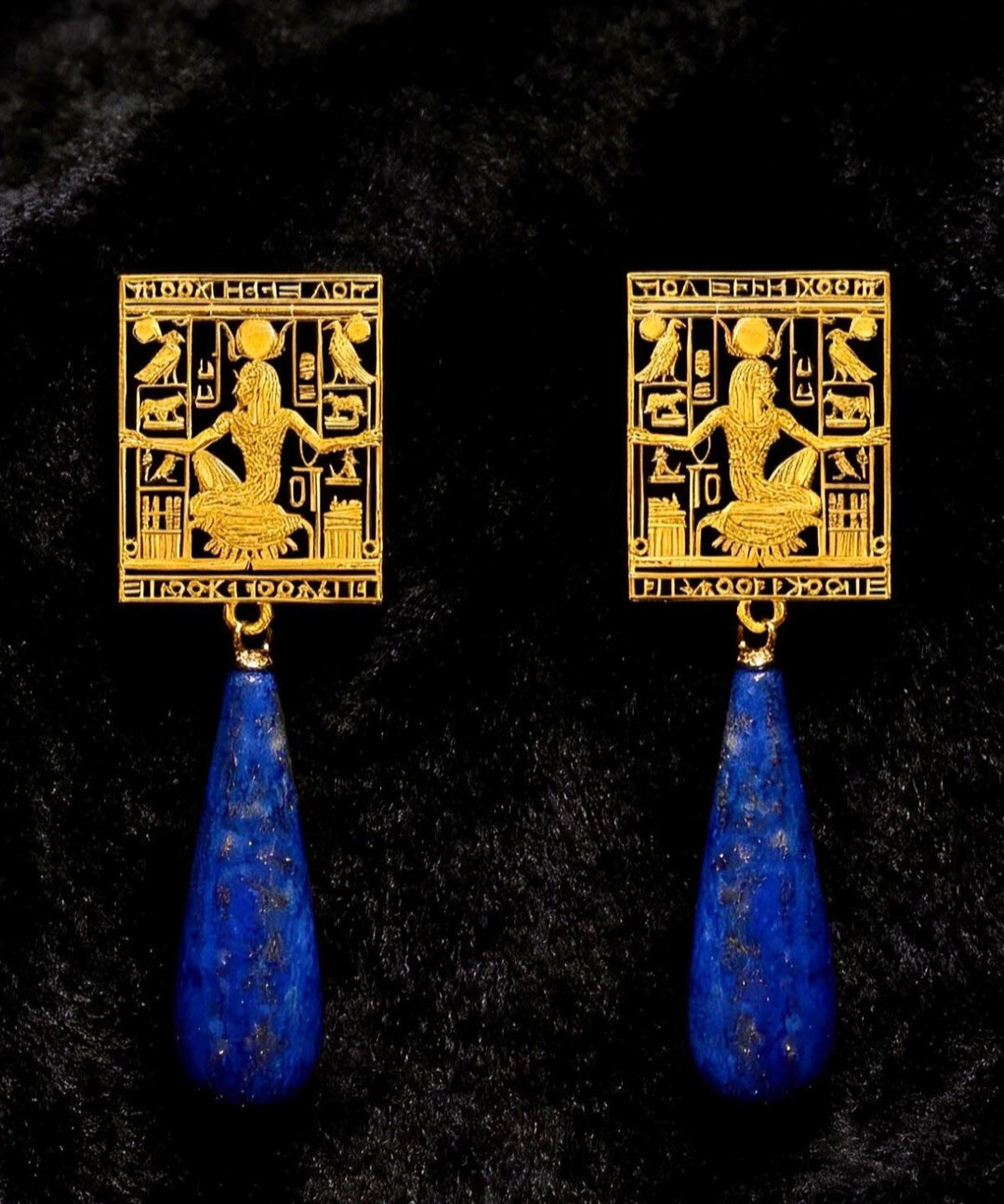 Vintage Blue Copper Overgild Tassel Drop Earrings