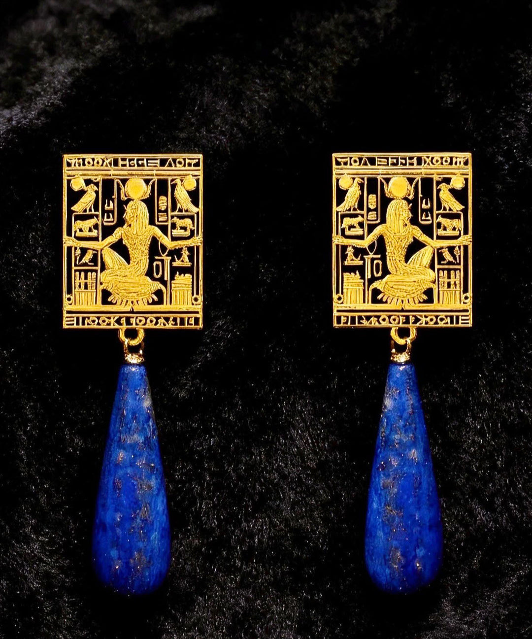 Vintage Blue Copper Overgild Tassel Drop Earrings