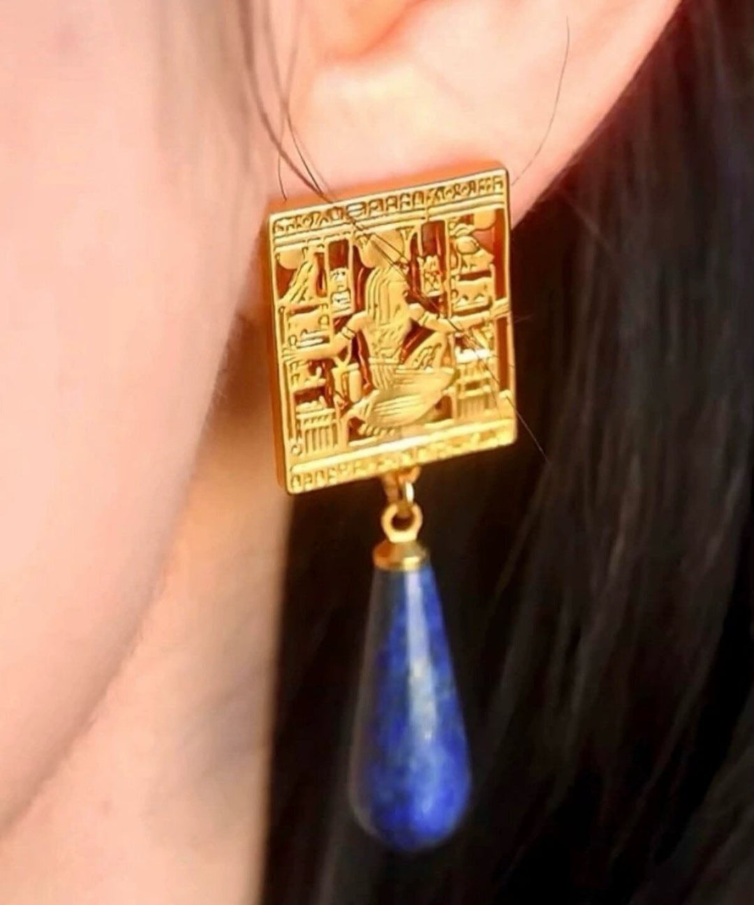 Vintage Blue Copper Overgild Tassel Drop Earrings