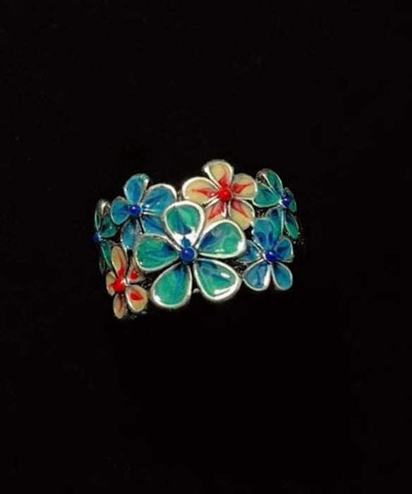 Vintage Blue Glaze Flower Adjustable Alloy Rings - Omychic