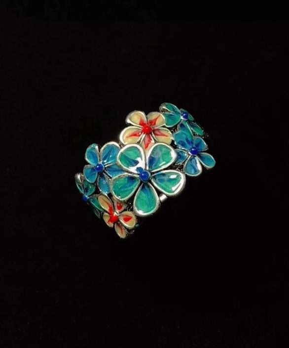 Vintage Blue Glaze Flower Adjustable Alloy Rings - Omychic