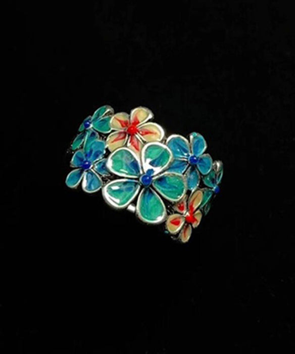 Vintage Blue Glaze Flower Adjustable Alloy Rings - Omychic