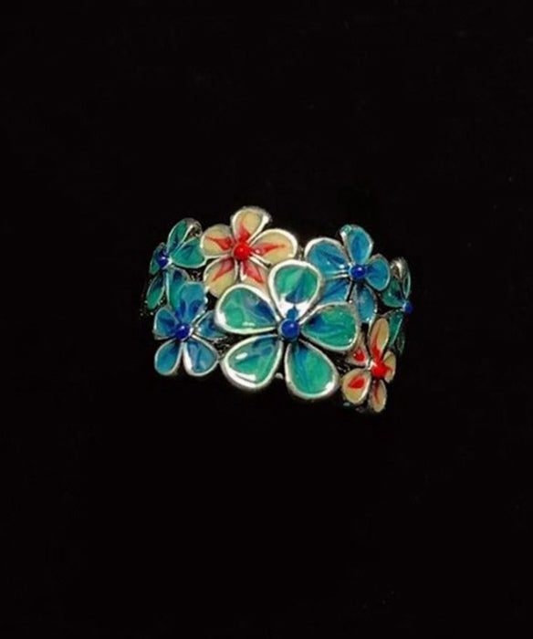 Vintage Blue Glaze Flower Adjustable Alloy Rings - Omychic
