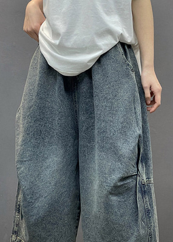 Vintage Blue Pockets Patchwork Crop Jeans Summer