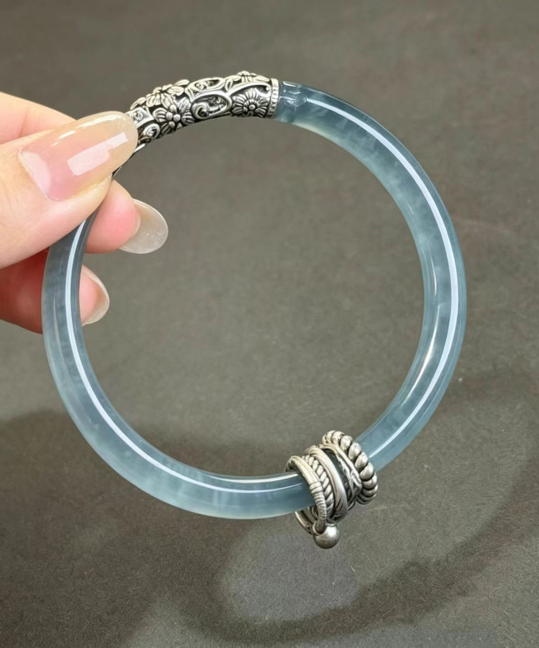 Vintage Blue Resin Antiqued Cut Out Carving Bangle
