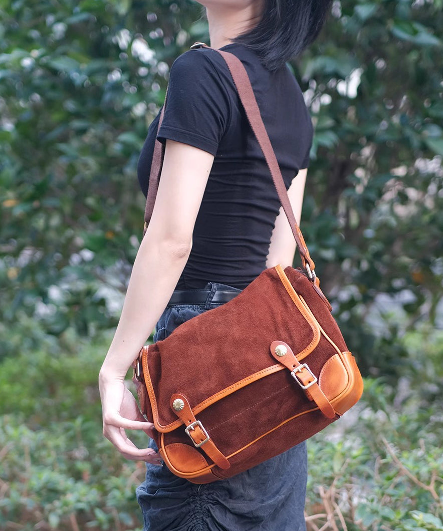 Vintage Blue Solid Durable Suede Messenger Bag
