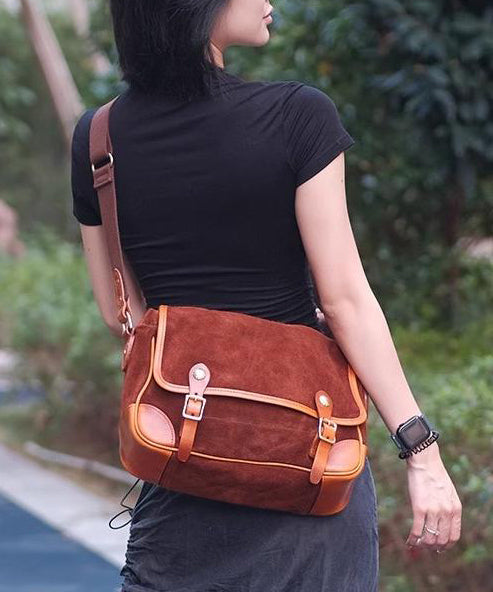 Vintage Blue Solid Durable Suede Messenger Bag