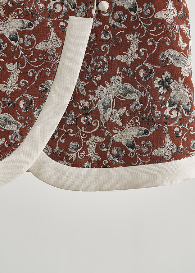 Vintage Brick Red Butterfly Jacquard Cotton Vests Fall