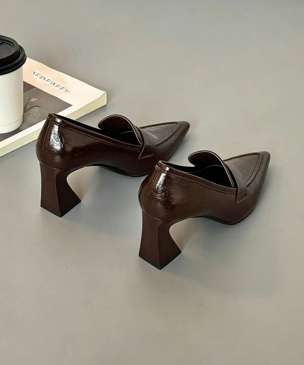 Vintage Brown Cowhide Leather Pointed Toe High Heels