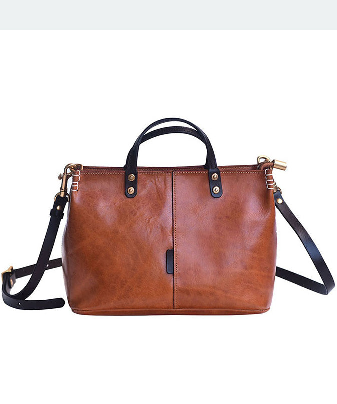 Vintage Brown Durable Large Leather Tote Handbag