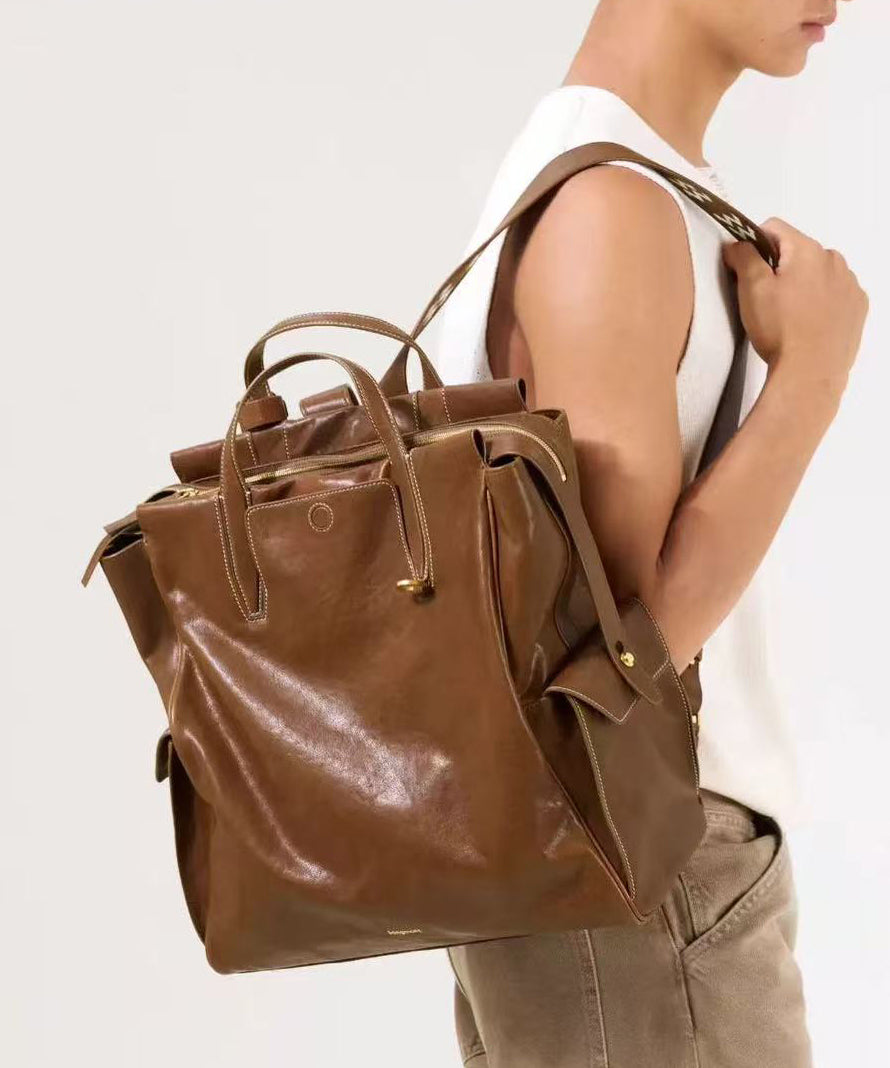 Vintage Brown Large Capacity Leather Versatile Backpack Bag