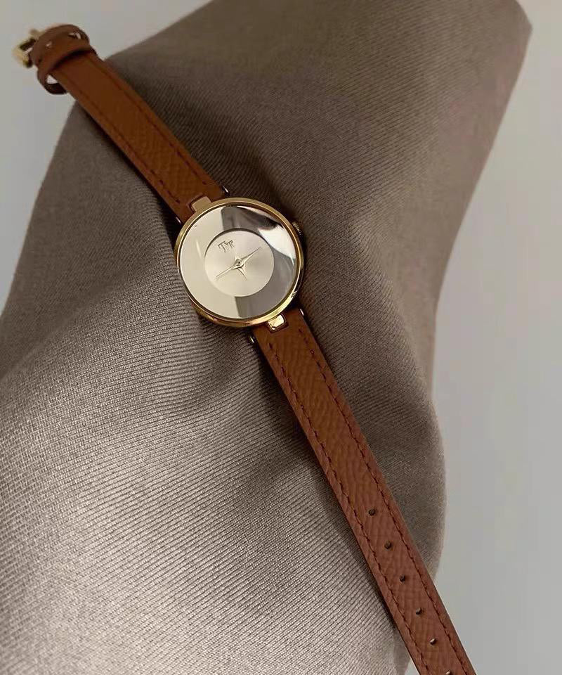 Vintage Brown Leather Alloy Hardlex Crystal Watches