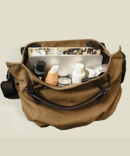 Vintage Brown Solid Durable Large Capacity Canvas Messenger Bag