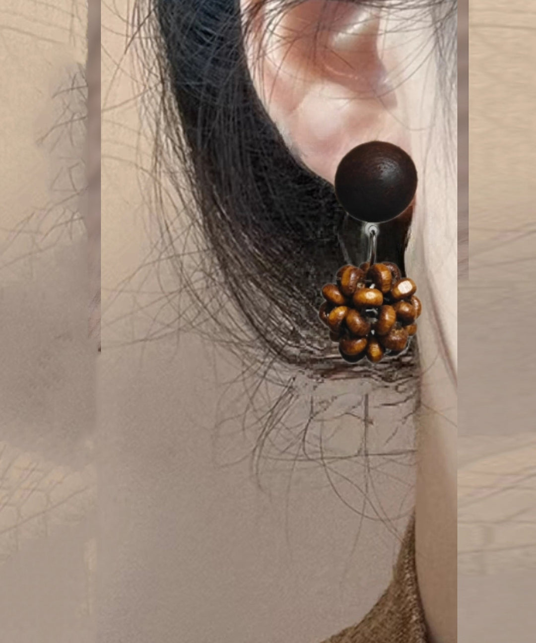 Vintage Brown Sterling Silver Pinecone Drop Earrings