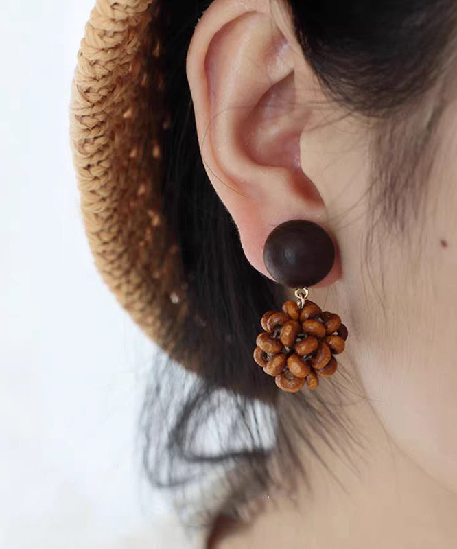 Vintage Brown Sterling Silver Pinecone Drop Earrings