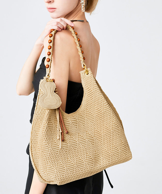 Vintage Brown Tasseled Nail Bead Cotton Shoulder Bags