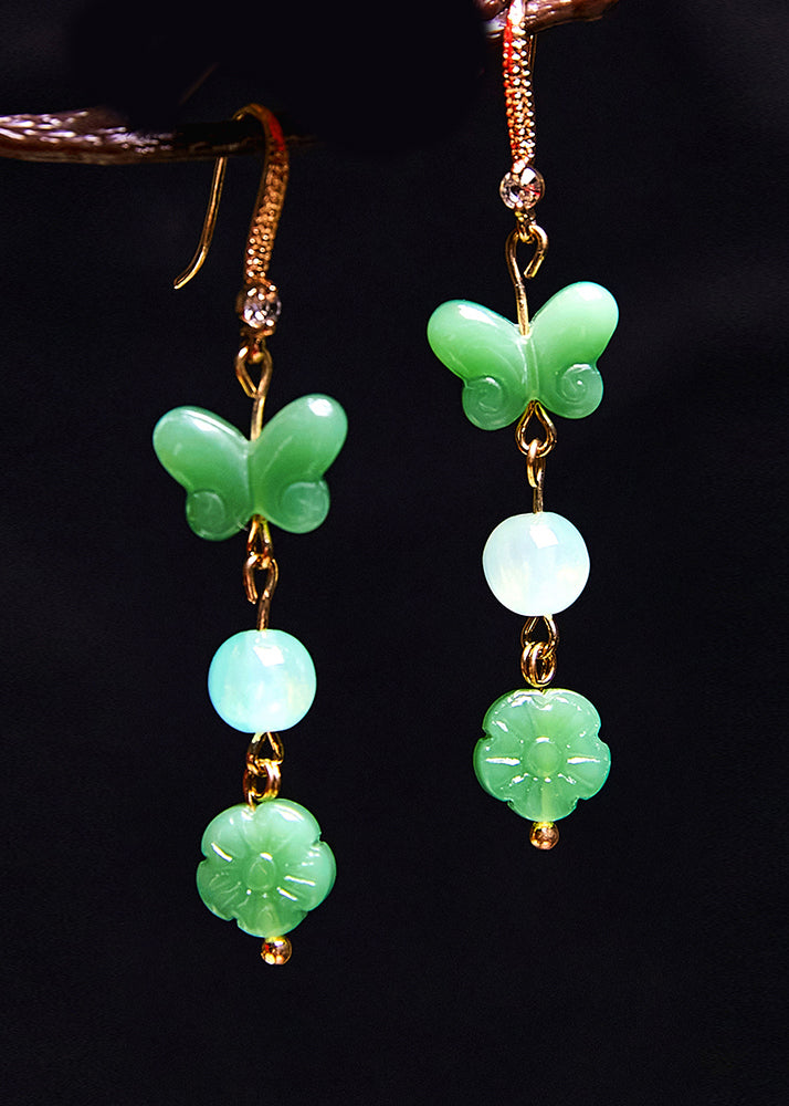 Vintage Butterfly Jade Zircon Drop Earrings