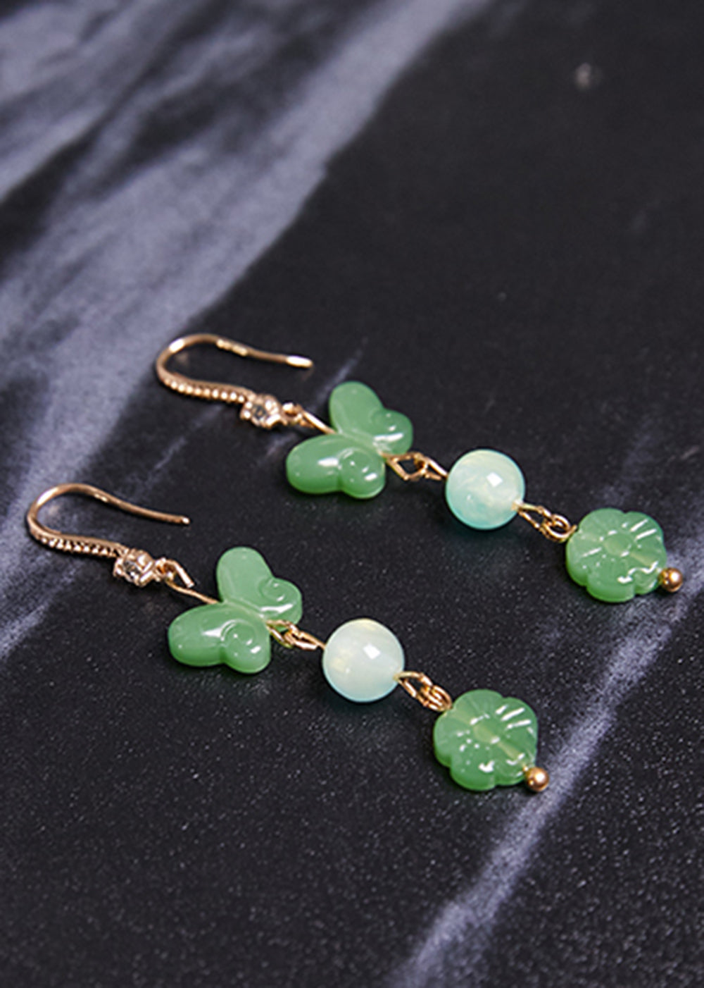 Vintage Butterfly Jade Zircon Drop Earrings