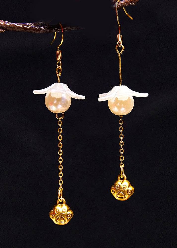 Vintage Cat's Paw 14K Gold Pearl Drop Earrings - Omychic