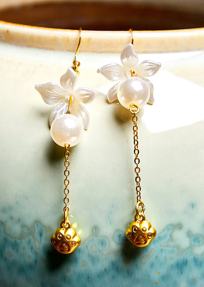Vintage Cat's Paw 14K Gold Pearl Drop Earrings - Omychic