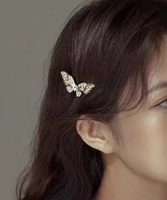Vintage Champagne Alloy Zircon Crystal Butterfly Hairpin