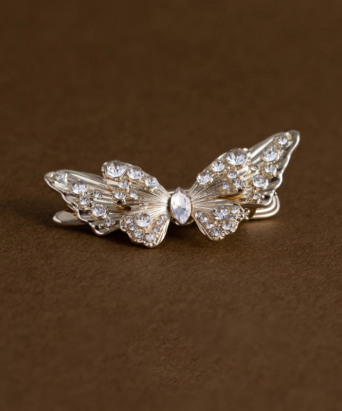 Vintage Champagne Alloy Zircon Crystal Butterfly Hairpin