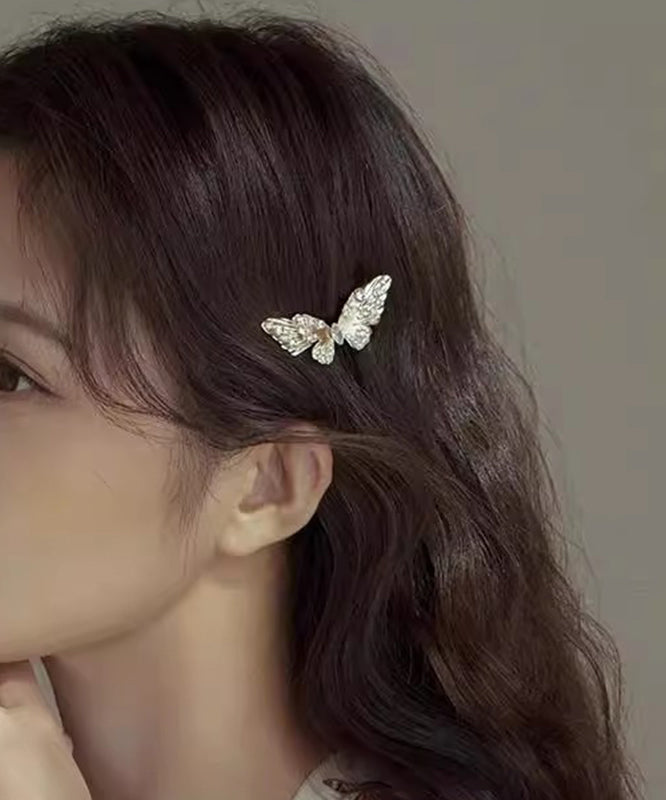 Vintage Champagne Alloy Zircon Crystal Butterfly Hairpin