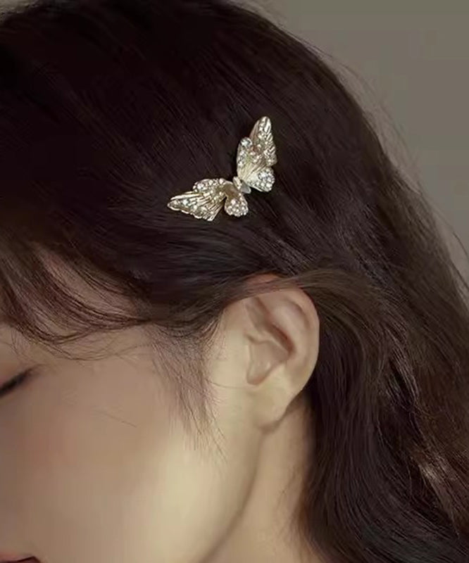 Vintage Champagne Alloy Zircon Crystal Butterfly Hairpin
