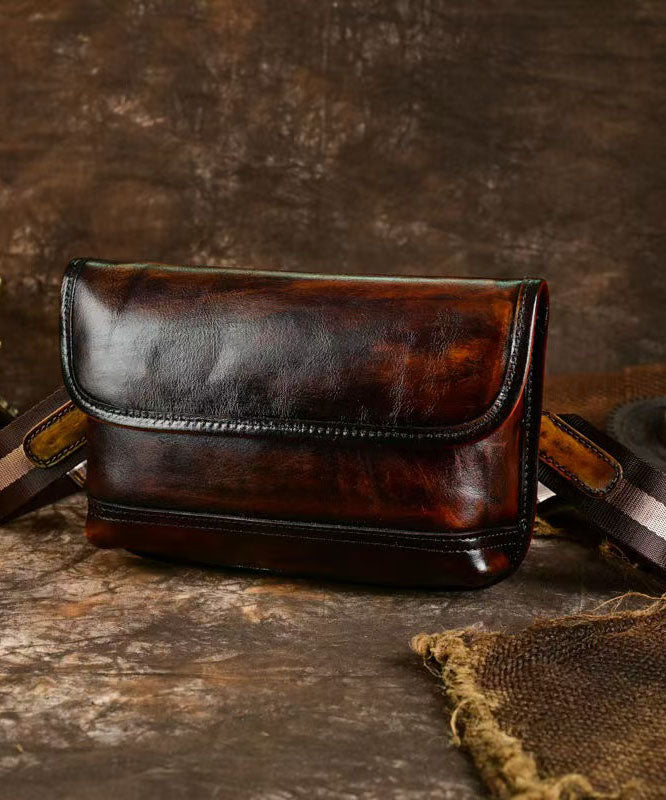 Vintage Coffee Calf Leather Versatile Men Envelope Bag