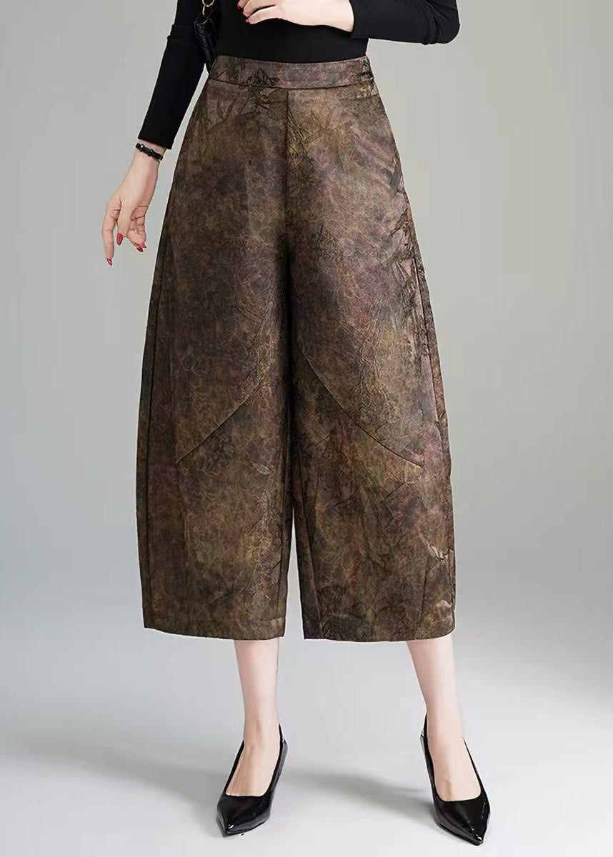 Vintage Coffee Jacquard High Waist Wide Leg Crop Pants Fall