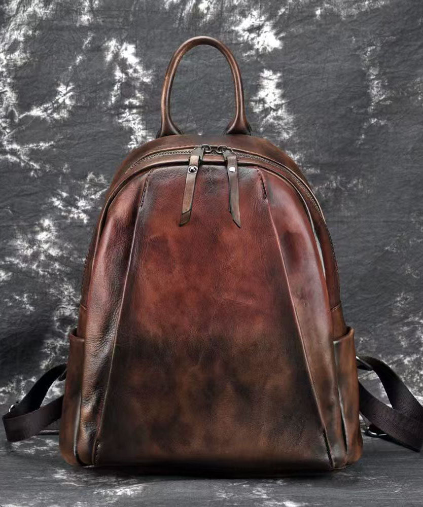 Vintage Coffee Large Capacity Calf Leather Backpack Bag