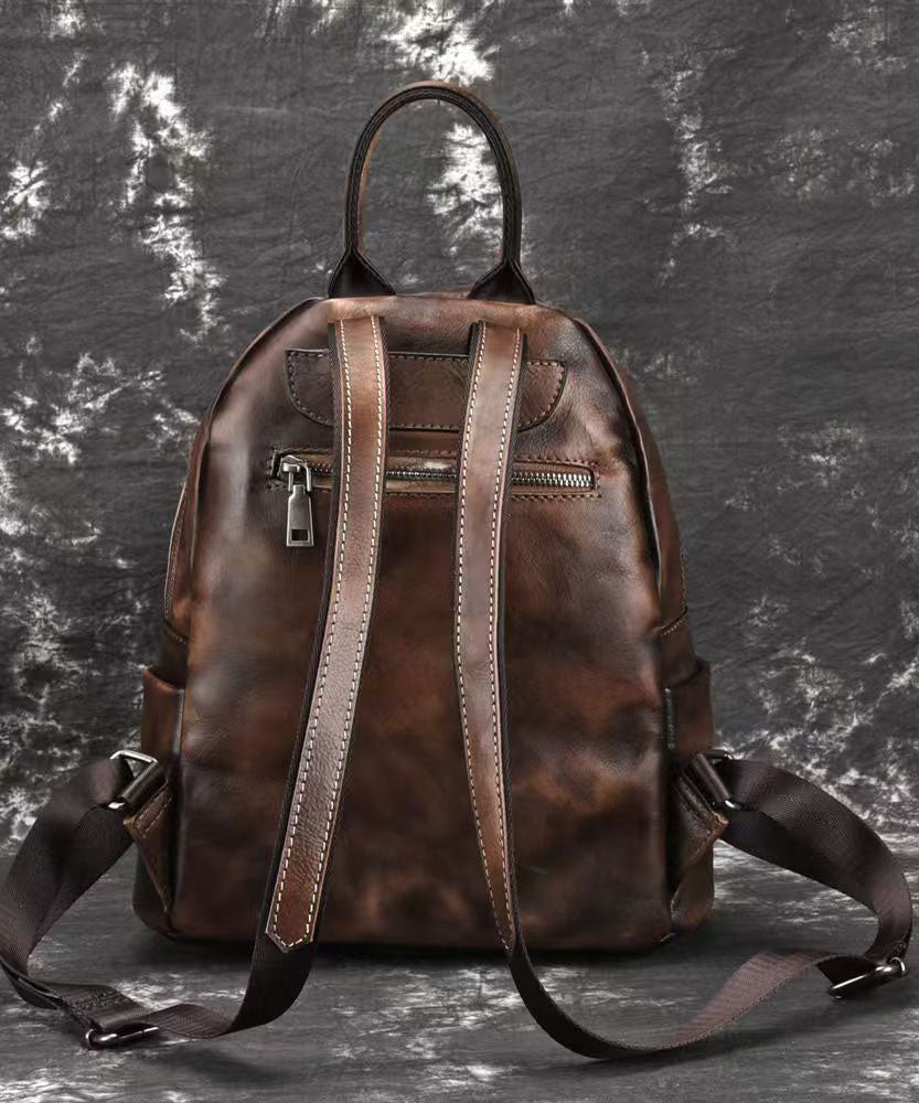 Vintage Coffee Large Capacity Calf Leather Backpack Bag