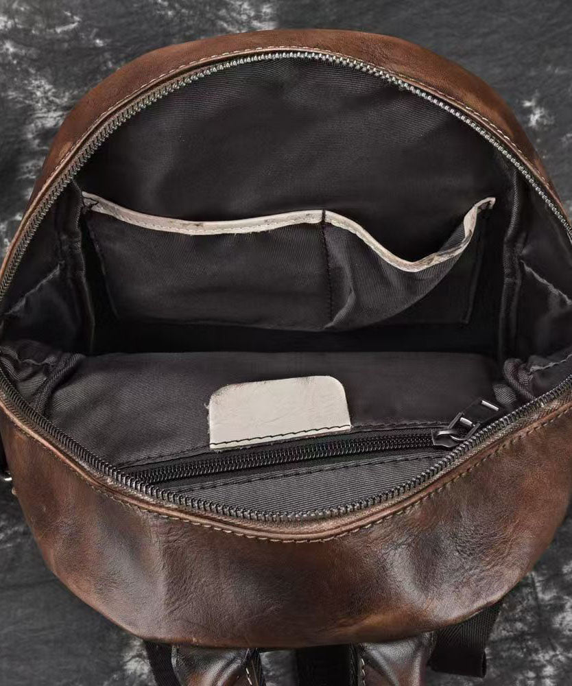 Vintage Coffee Large Capacity Calf Leather Backpack Bag