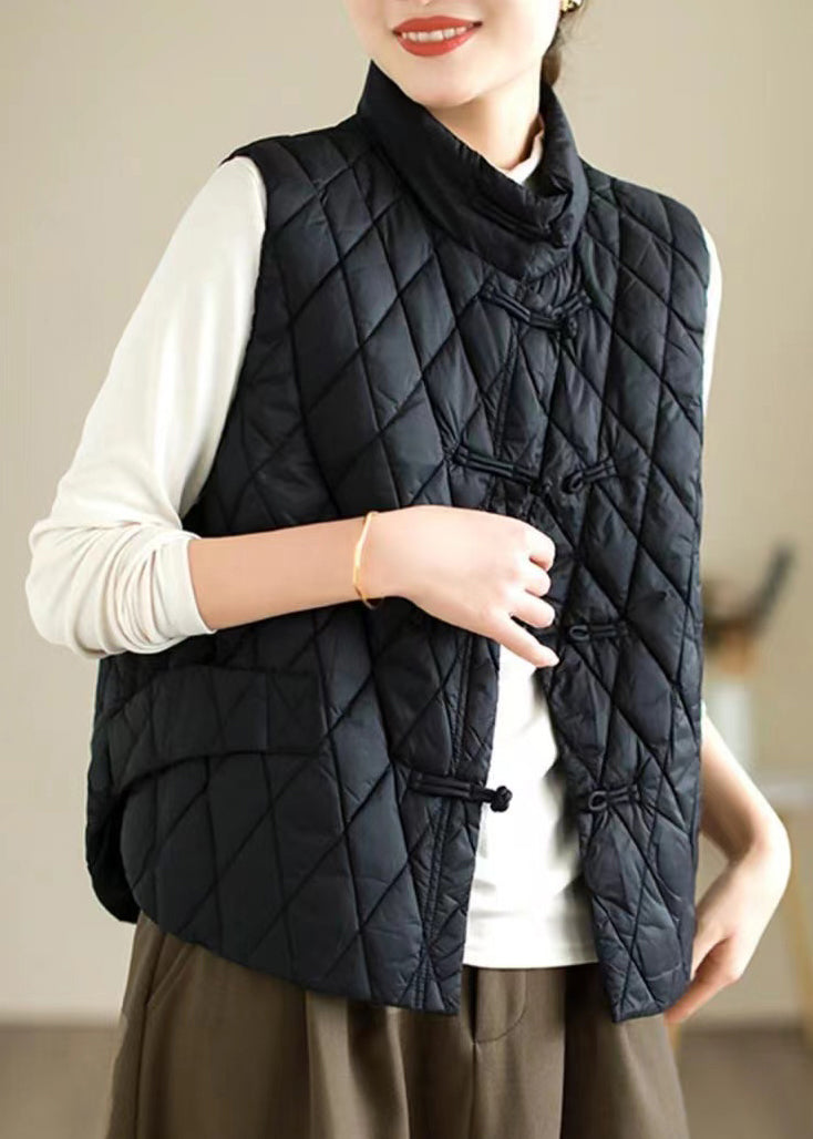 Vintage Coffee Oriental Button Fine Cotton Filled Vest Sleeveless