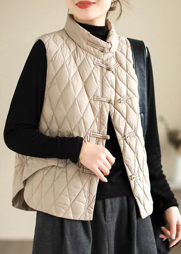 Vintage Coffee Oriental Button Fine Cotton Filled Vest Sleeveless