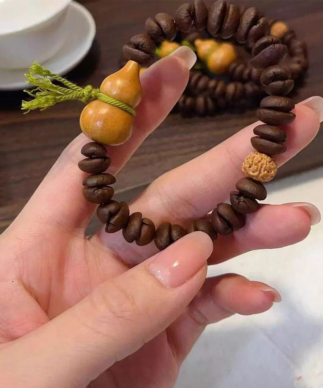 Vintage Coffee Weave Buddha Bead Gourd Chain Bracelet