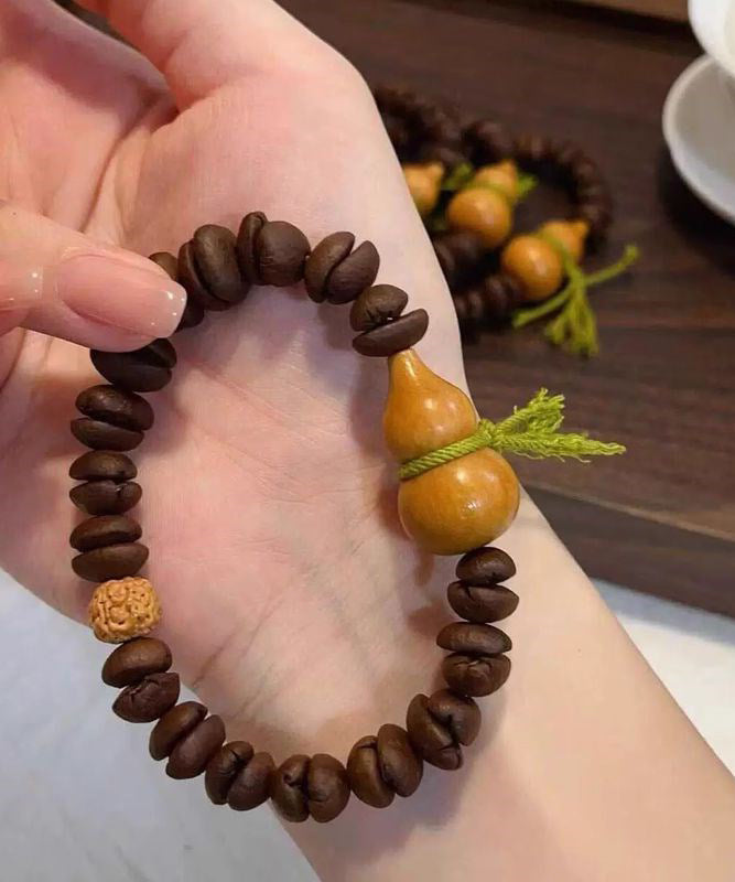 Vintage Coffee Weave Buddha Bead Gourd Chain Bracelet