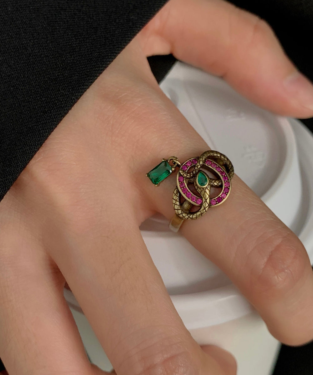 Vintage Colorblock Ancient Gold Zircon Small Snake Open Rings – Omychic