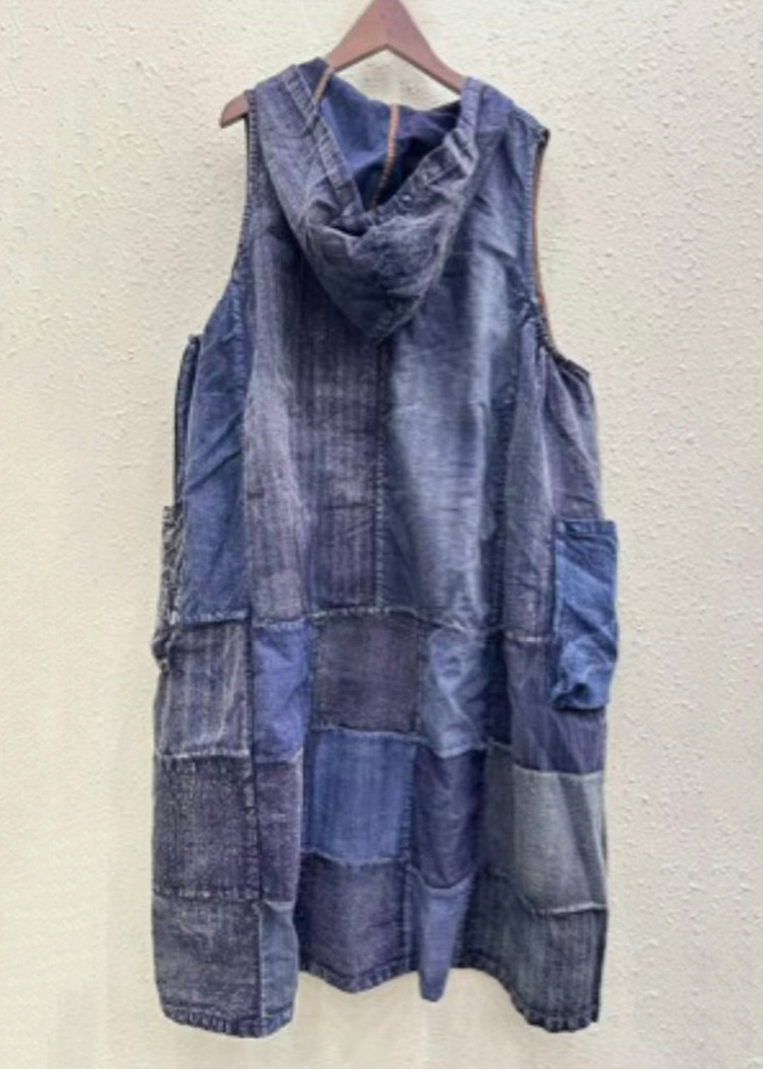 Vintage Colorblock Hooded Pockets Cotton Waistcoat Sleeveless