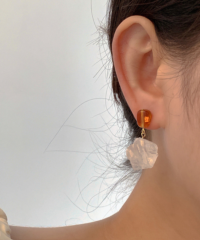 Vintage Copper Overgild Asymmetrical Crystal Drop Earrings