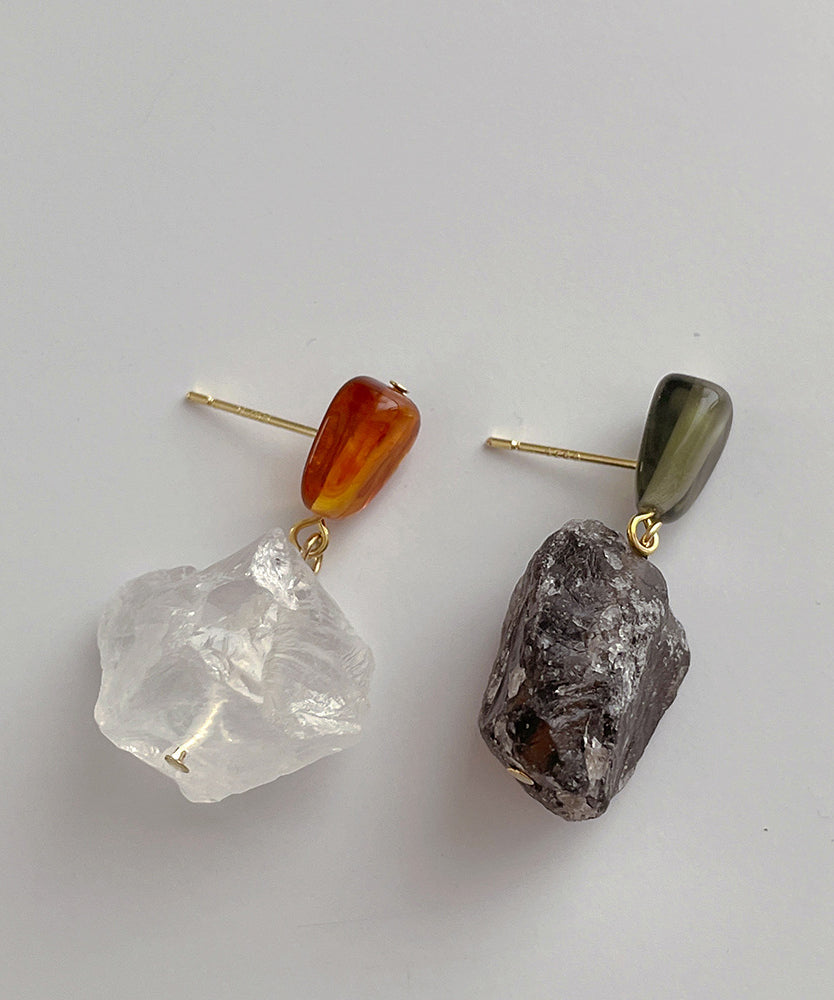 Vintage Copper Overgild Asymmetrical Crystal Drop Earrings
