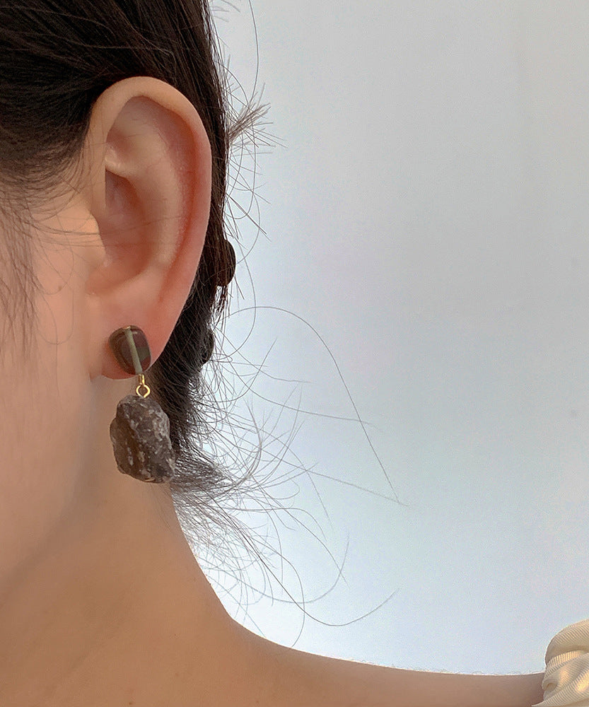 Vintage Copper Overgild Asymmetrical Crystal Drop Earrings